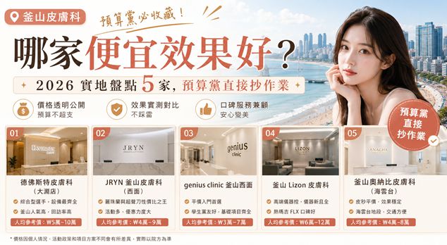 釜山皮膚科哪家便宜效果好？2026 實地盤點 5 家，預算黨直接抄作業